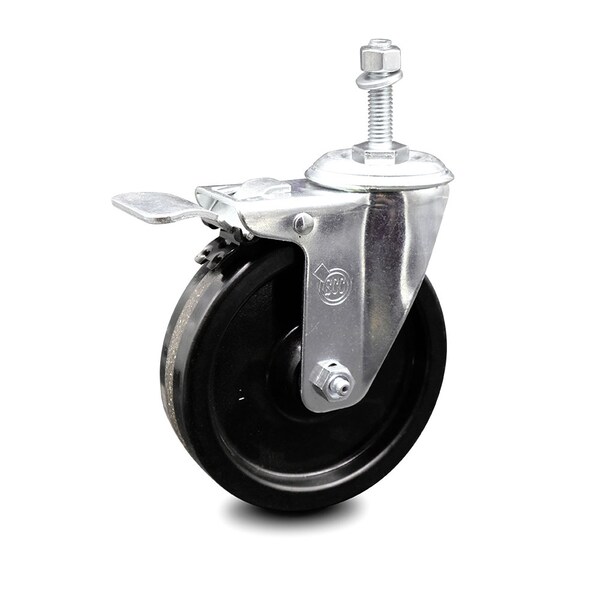 5 Inch Phenolic Swivel 3/8 Inch Threaded Stem Caster with Total Lock Brake SCC